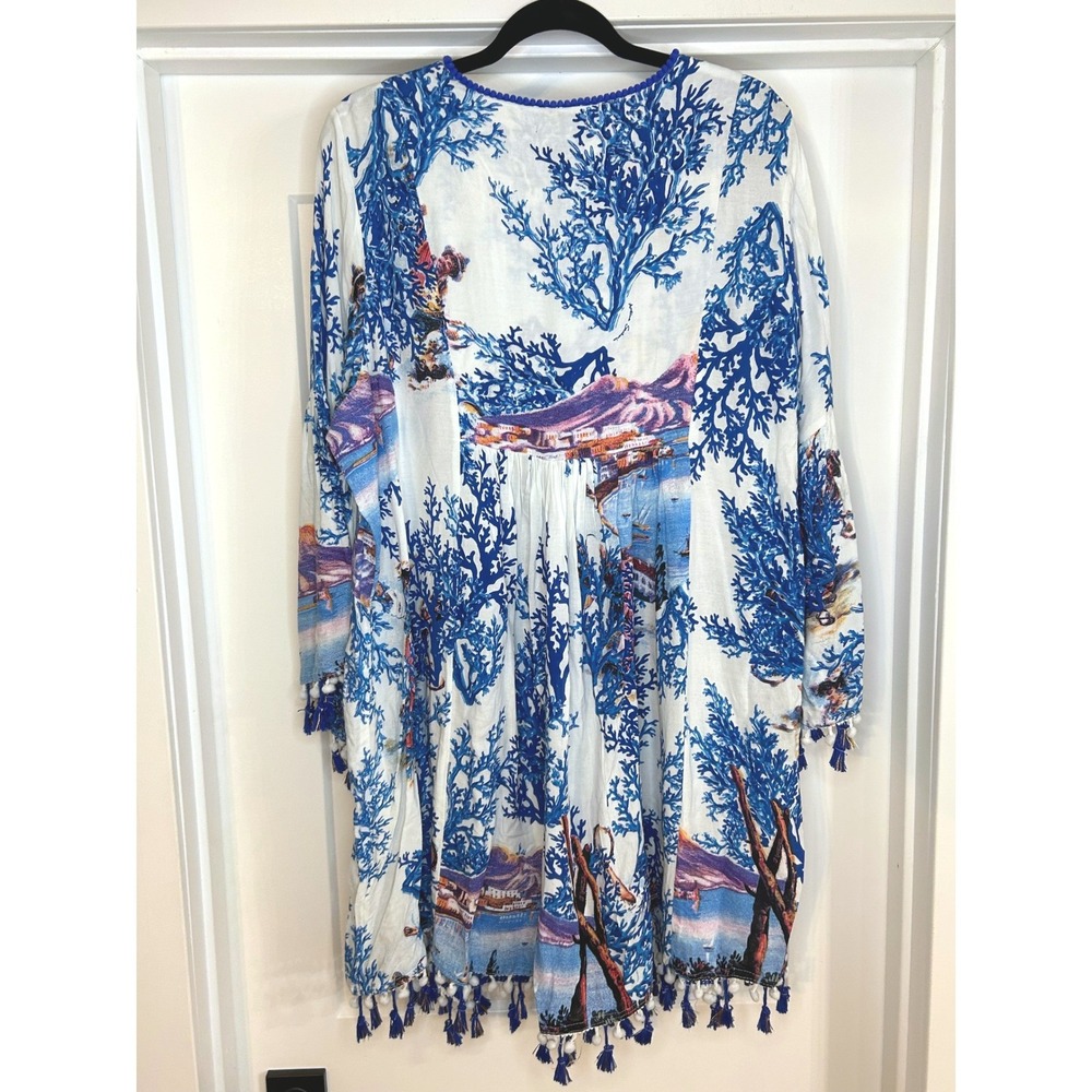 NEW Antica Sartoria Giacomo Cinque Positano Coral Print Sequin Tassel Dress L/XL - Picture 8 of 10